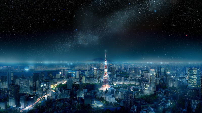 Japan, Tokyo, city, cityscape, night sky, space, Asia, blue