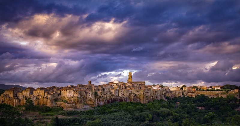 Tuscany, town, sky, clouds, Italy, old building, Pitigliano
