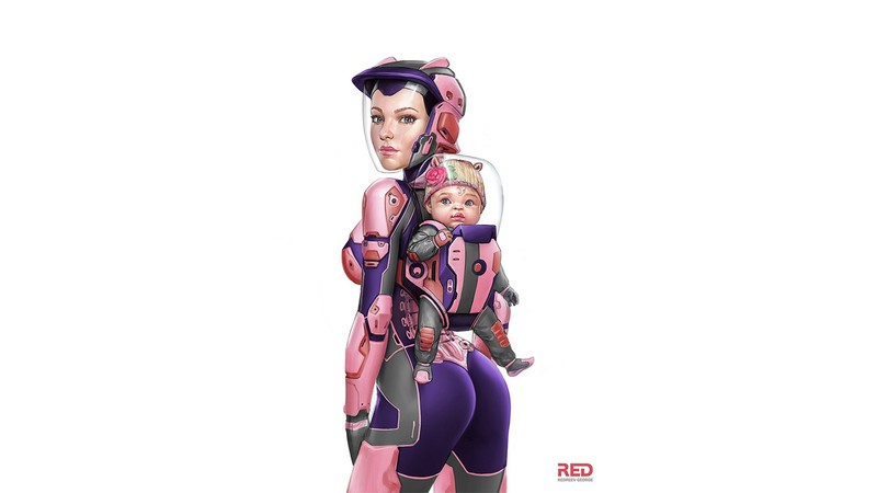 George Redreev, futuristic, baby, white, pink dress, space suit