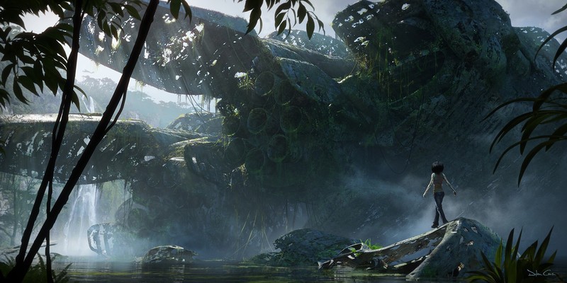 science fiction, wreck, plants, futuristic