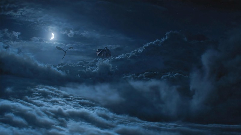 dragon, night, creature, fantasy art, night sky, artwork, Game of Thrones
