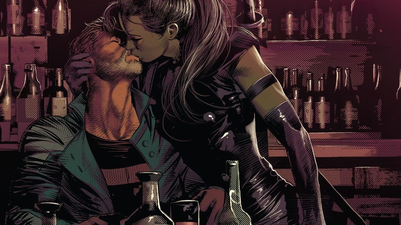 comics, comic art, Comic Girls (Series), Marvel Comics, comic books, Star Lord, kissing, alcohol, superhero, superheroines, Cable, Domino