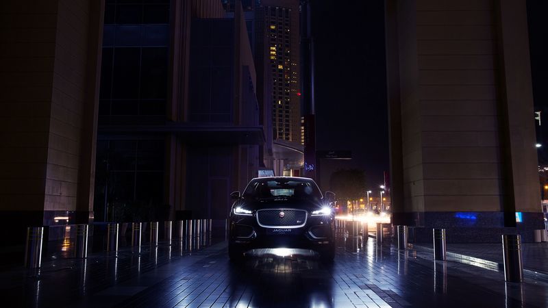 jaguar f-pace, jaguar, suv, lights, night city, light, 4k