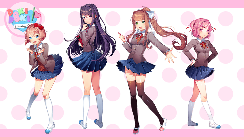 Sayori (Doki Doki Literature Club), Yuri (Doki Doki Literature Club), Natsuki (Doki Doki Literature Club), Monika (Doki Doki Literature Club), Doki Doki Literature Club