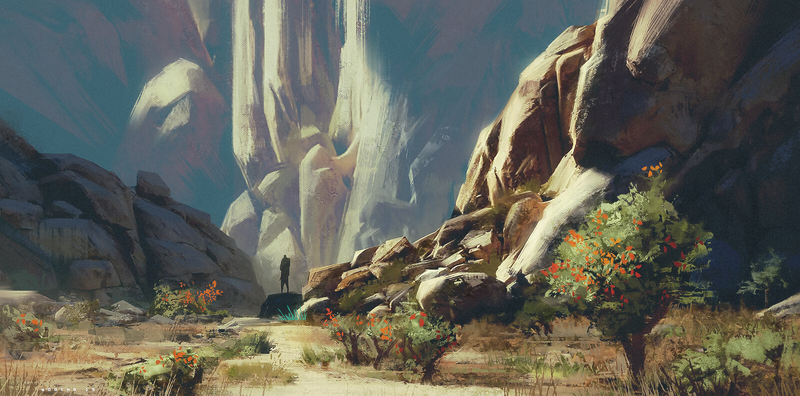 rocks, environment, adventurers, wall, artwork