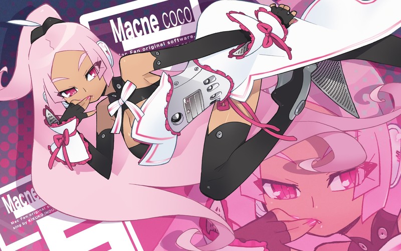Macloid, Vocaloid, anime girls, anime, pink hair, red eyes, long hair