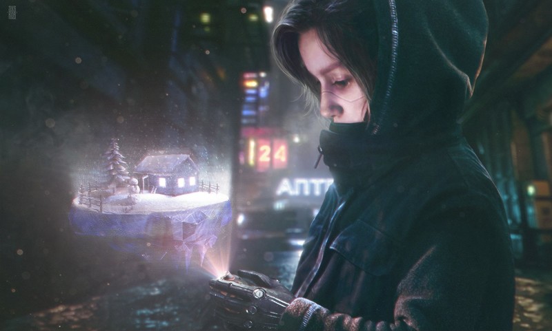 futuristic, thinking, cyborg, artwork, science fiction