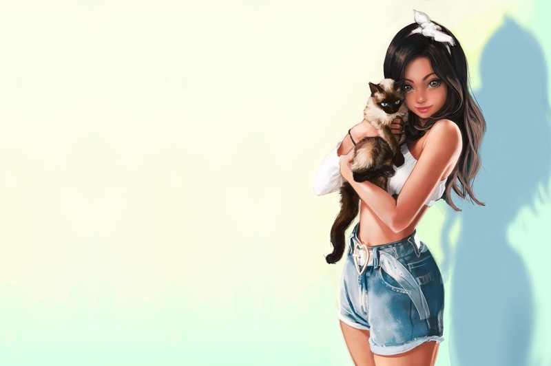 cats, animals, simple background, jean shorts