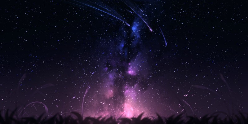 digital art, meteors, sky, clouds, stars, night, artwork