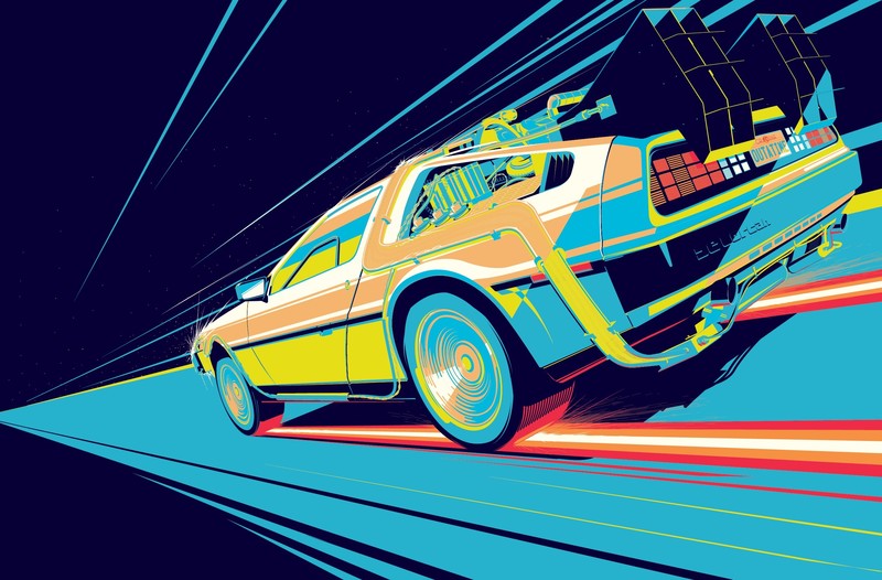 Time Machine, car, vehicle, artwork, DeLorean, Back to the Future, cyan
