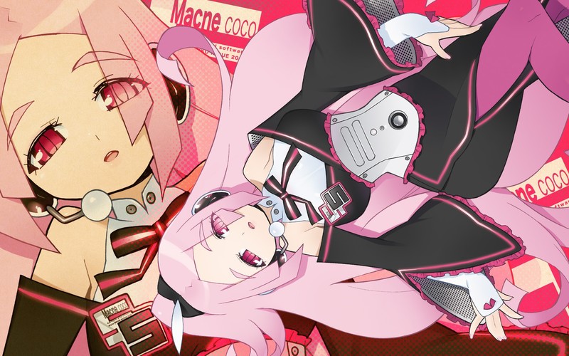 Macloid, Vocaloid, anime girls, anime, pink hair, red eyes