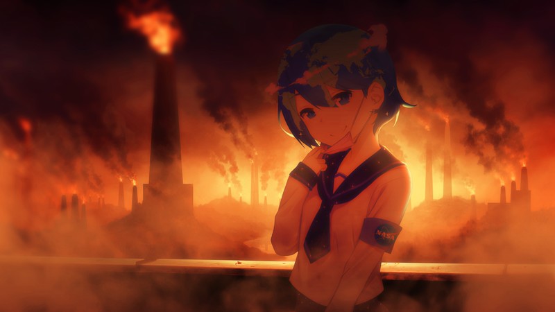 anime girls, Earth-chan, anime, dark, industrial