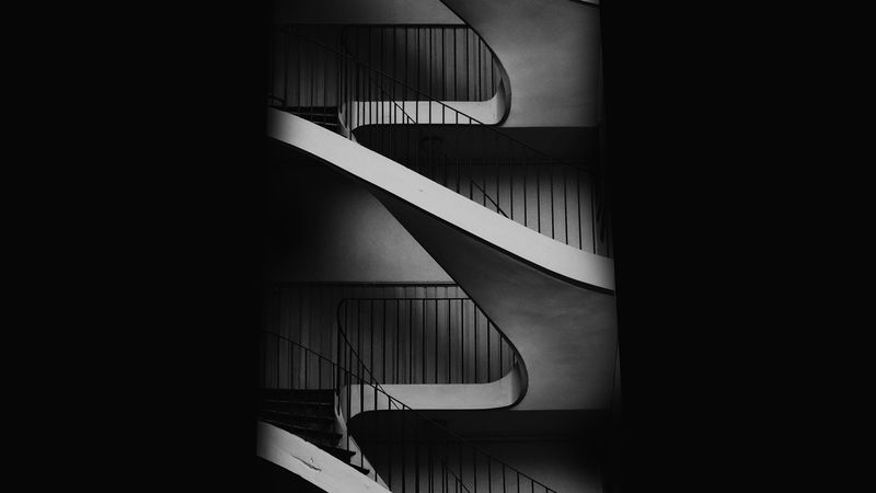 staircase, bw, minimalism, dark, architecture, 4k