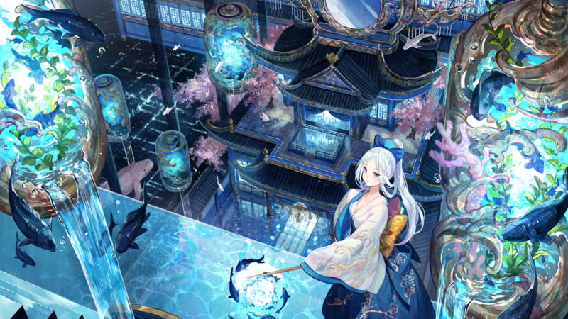 anime, anime girls, fish, fantasy girl