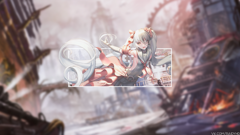 anime girls, picture-in-picture, anime, steampunk, long hair, yellow eyes