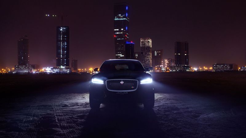 jaguar f-pace, jaguar, suv, luxury, lights, night city, 4k