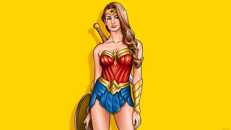 Wonder Woman, yellow background, simple background, fantasy girl