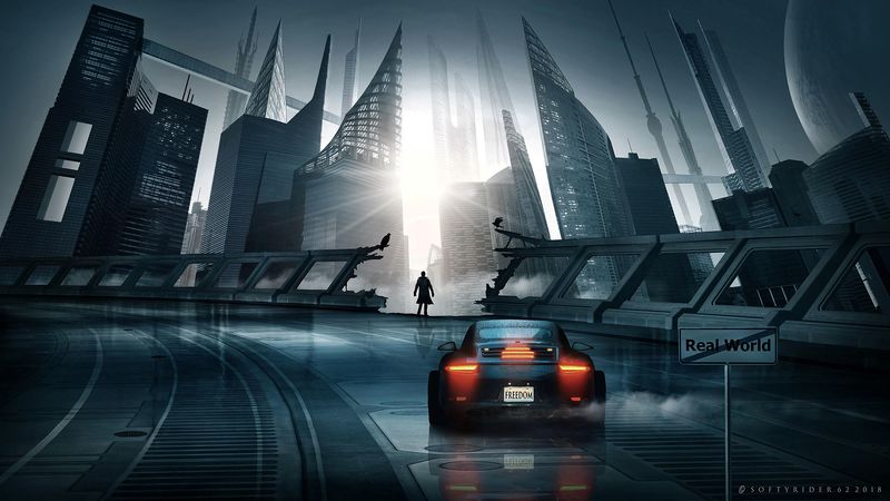 car, sports car, silhouette, city, cyberpunk, futurism, 4k