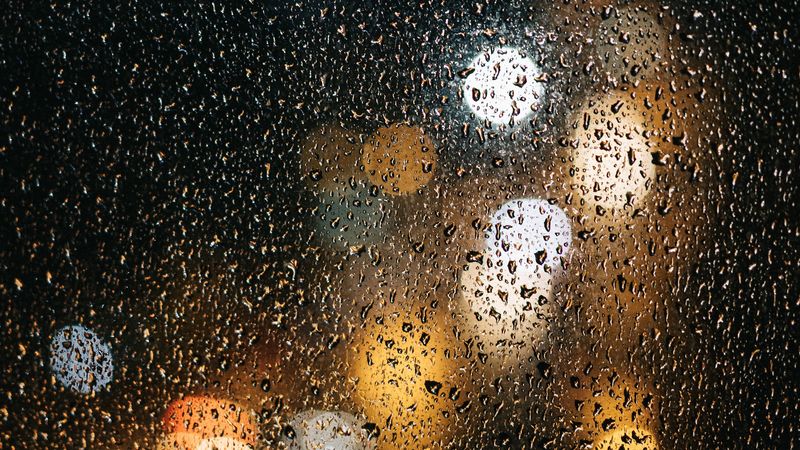 glass, drops, bokeh, rain, wet, surface, lights, 4k