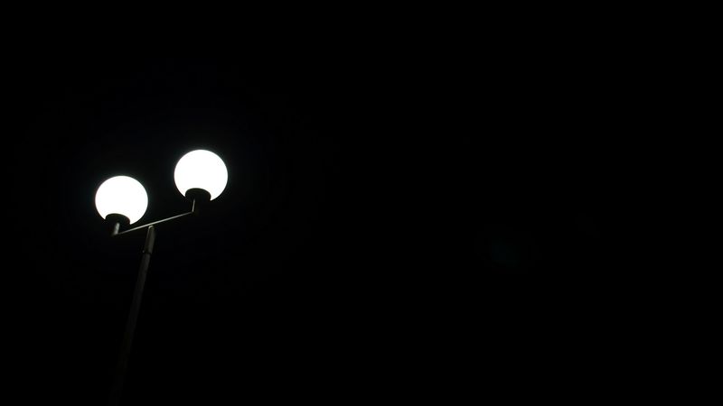 lantern, night, light, balls, minimalism, bw, 4k