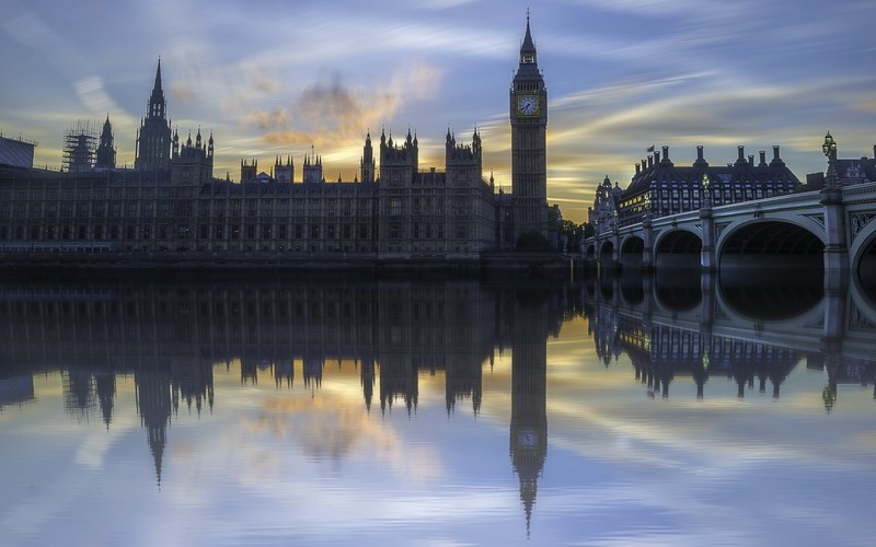 cityscape, Big Ben, London, River Thames, river, sky, reflection