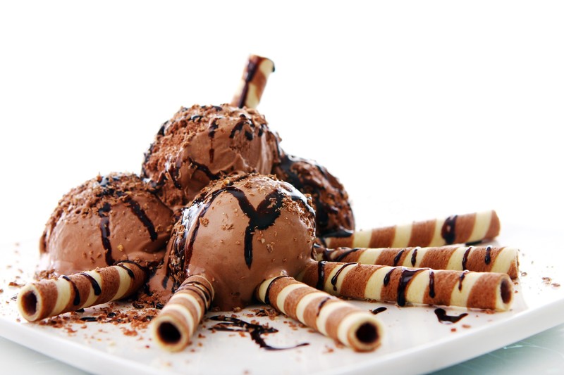 ice cream, sweets, food, waffles, simple background, white background, chocolate