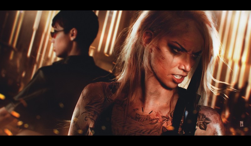 women, digital art, blonde, artwork, tattoo