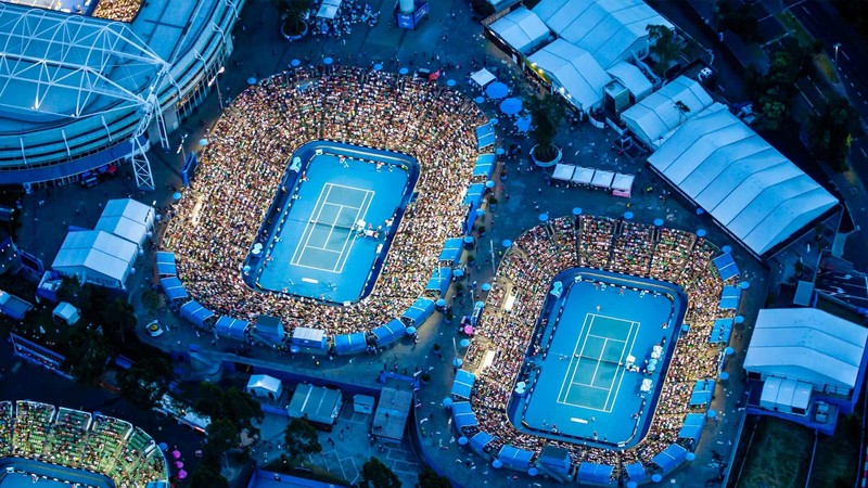 tennis, Melbourne, stadium, aerial view, blue