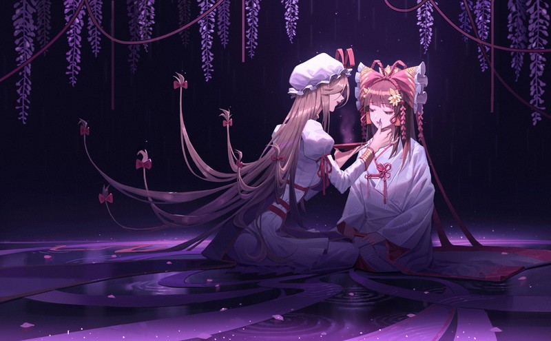 anime, anime girls, Touhou, Hakurei Reimu, Yakumo Yukari, long hair, fantasy girl