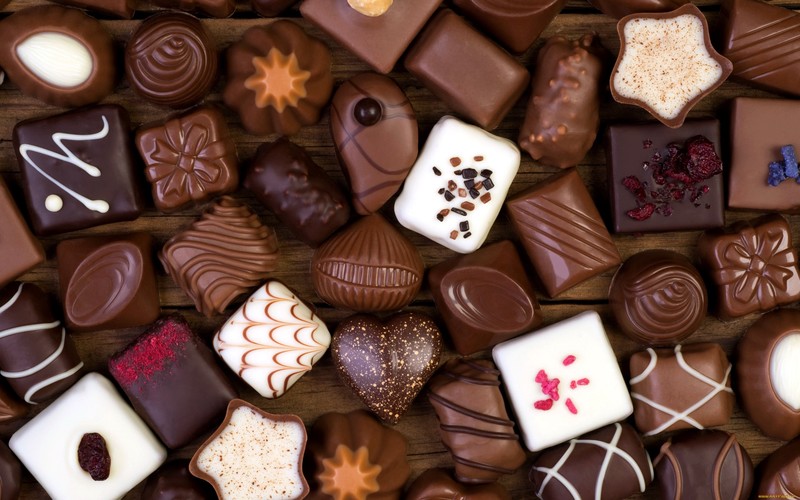 chocolate, sweets, food, wooden surface