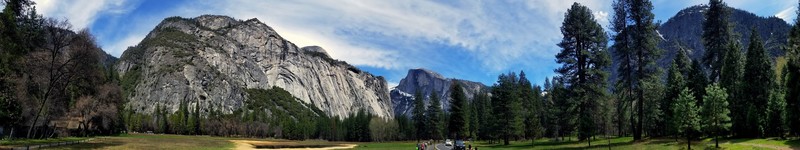 panorama, panoramas, triple screen, multiple display, nature, photography, Yosemite Valley, Yosemite National Park, Half Dome, cliff, mountains, trees, forest