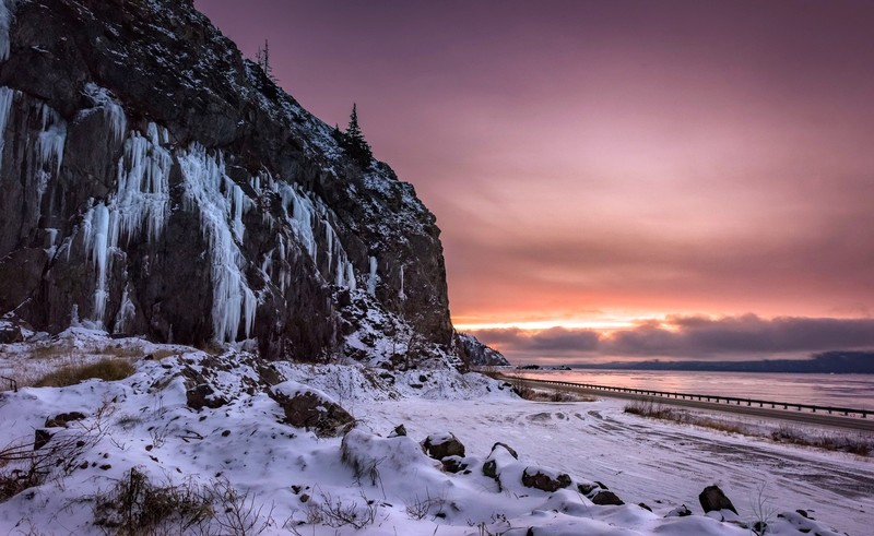 rock, winter, snow, sunlight, outdoors