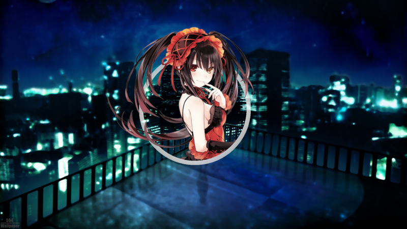 Date A Live, night view, render in shapes, Tokisaki Kurumi, picture-in-picture