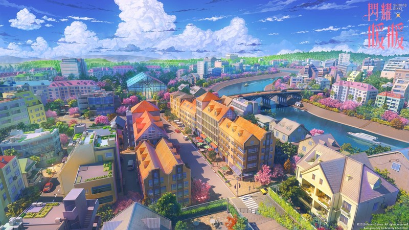 anime, city, sky, cityscape, colorful