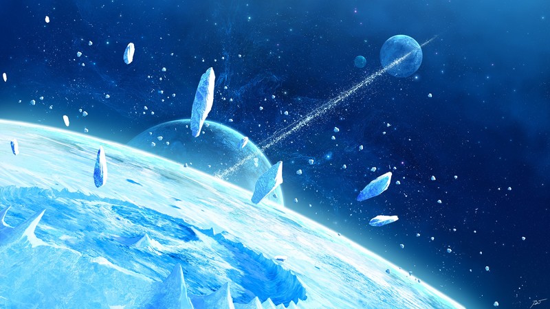 Moon, space art, ice, JoeyJazz, cyan, planet