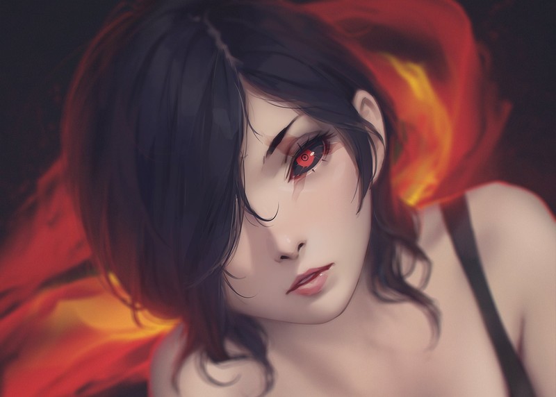 Tokyo Ghoul, anime girls, anime, red eyes, Kirishima Touka, purple hair