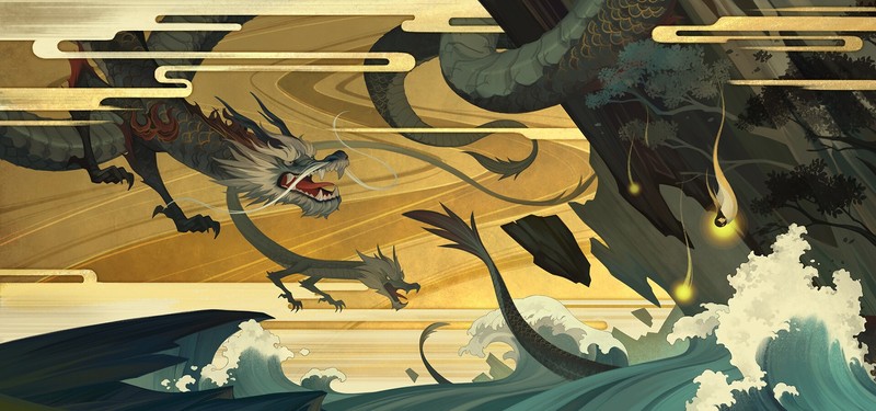 Asia, dragon, creature, fantasy art, artwork