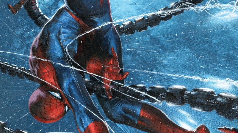 comics, comic art, comic books, Marvel Comics, superhero, Spider-Man, blue, cyan, rain, artwork