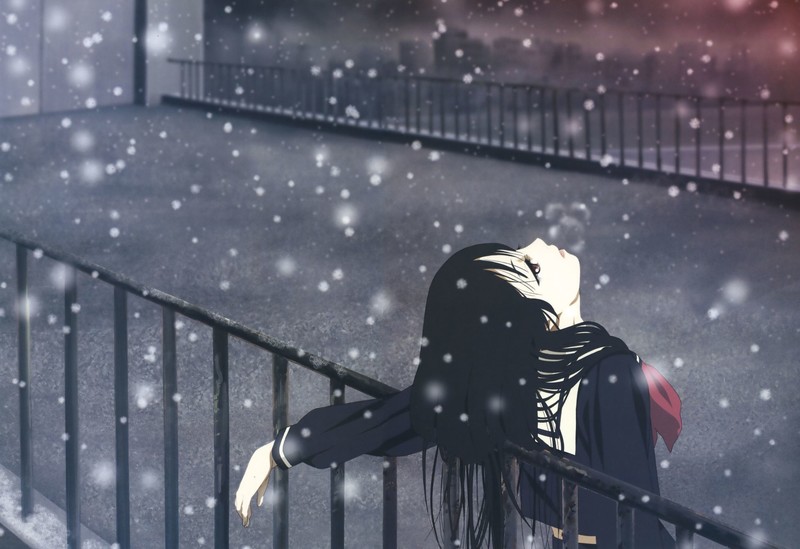 Jigoku Shoujo, Enma Ai, anime girls, dark hair, snow
