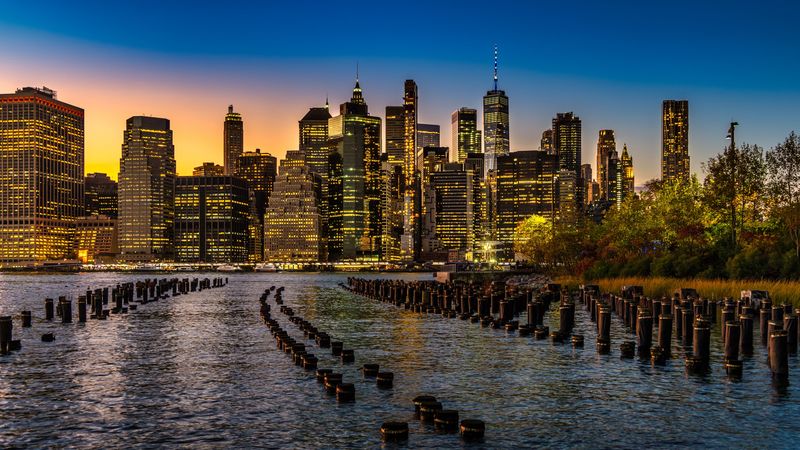 night city, water, new york, 4k