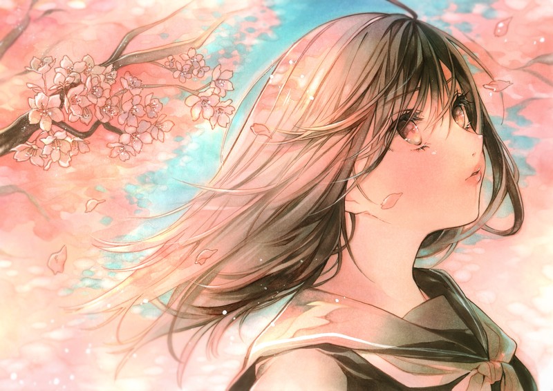 anime, anime girls, original characters, school uniform, flowers, long hair