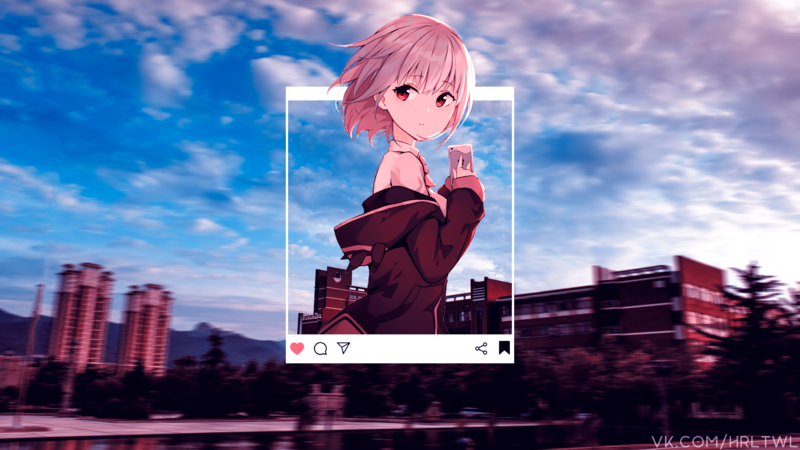 anime, anime girls, red eyes, pink hair, picture-in-picture