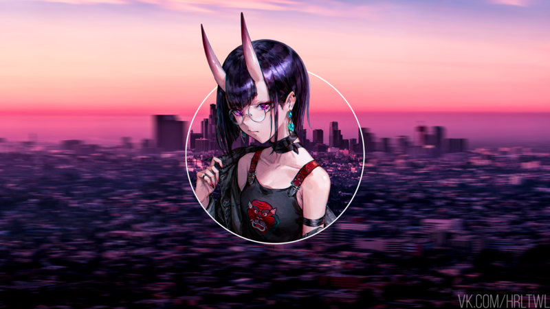 anime, horns, dark hair, anime girls