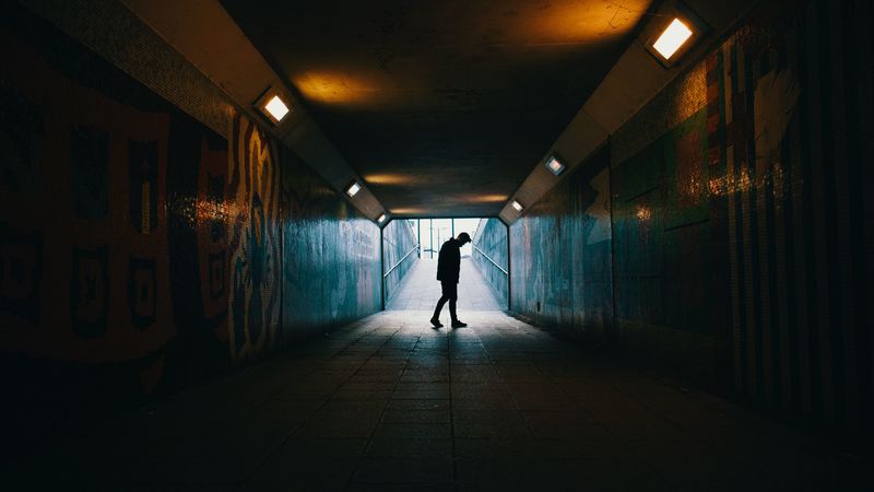 tunnel, silhouette, underground, dark, loneliness, 4k