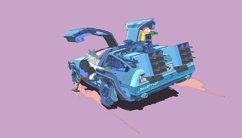 Rick and Morty, simple background, DeLorean, Time Machine, car, vehicle