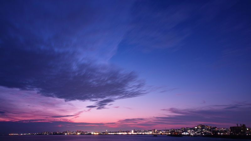 night city, panorama, horizon, sunset, hyogo, japan, 4k