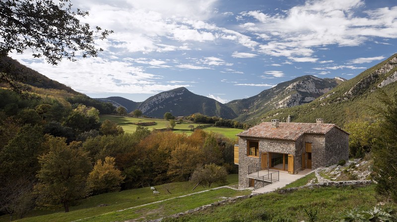 landscape, outdoors, mountains, trees, fall, cabin, house
