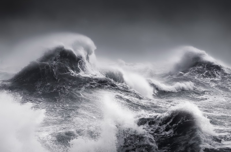 storm, sea, nature, waves, water, gray, monochrome, splashes