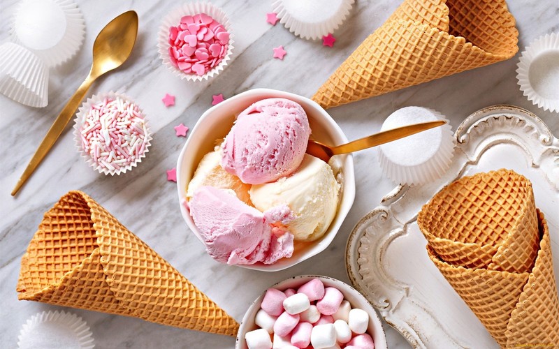 food, sweets, ice cream, waffles