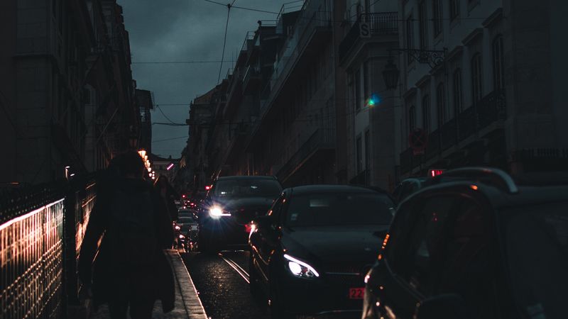 night city, traffic, silhouette, night, movement, 4k